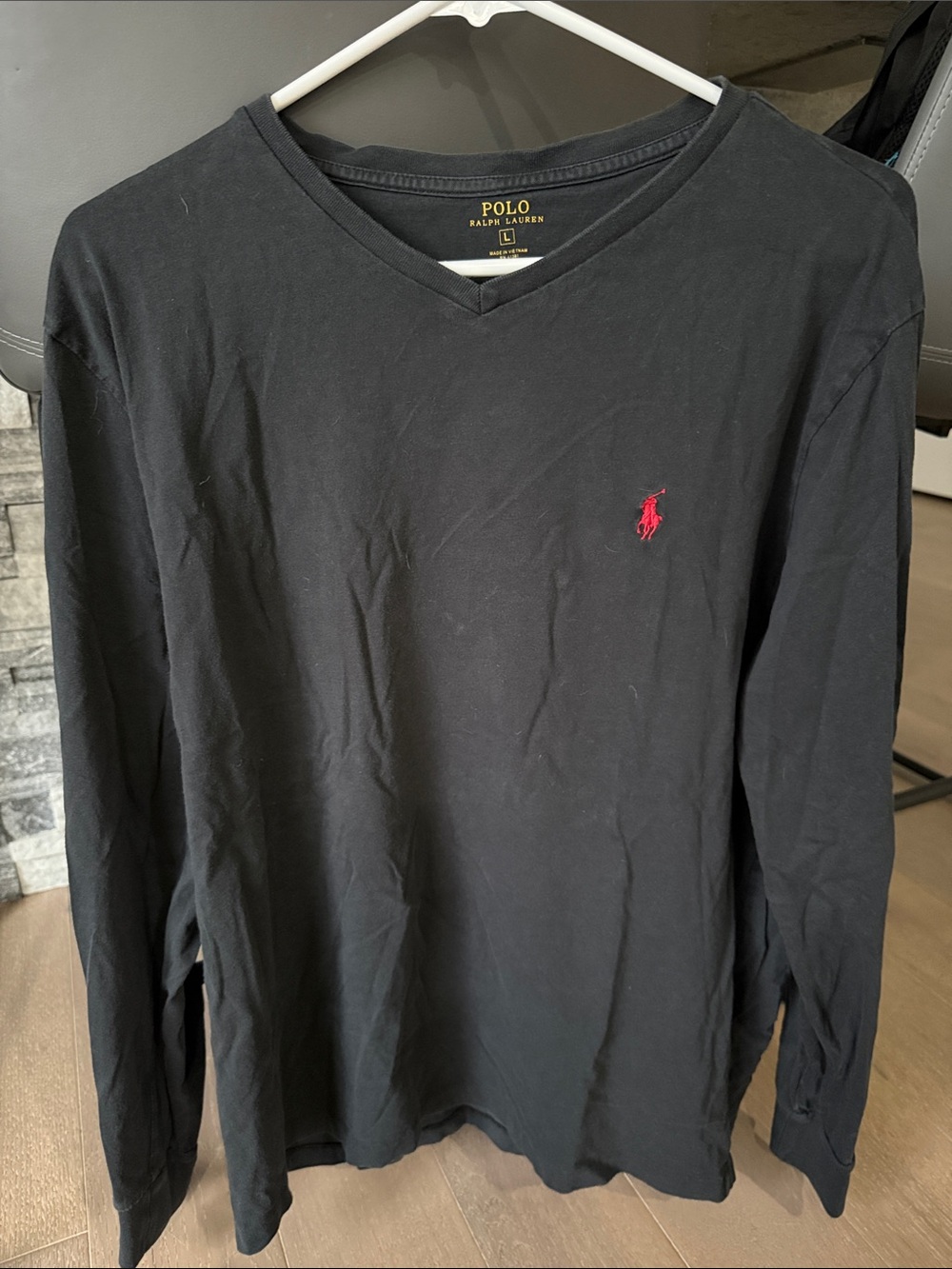 Polo by Ralph Lauren Black Long Sleeve V-Neck Shirt with Red Pony